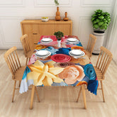 Aperturee Modern Spring Tablecloth with Colorful Floral Pattern, Vibrant Botanical Print for Kitchen and Dining Decor